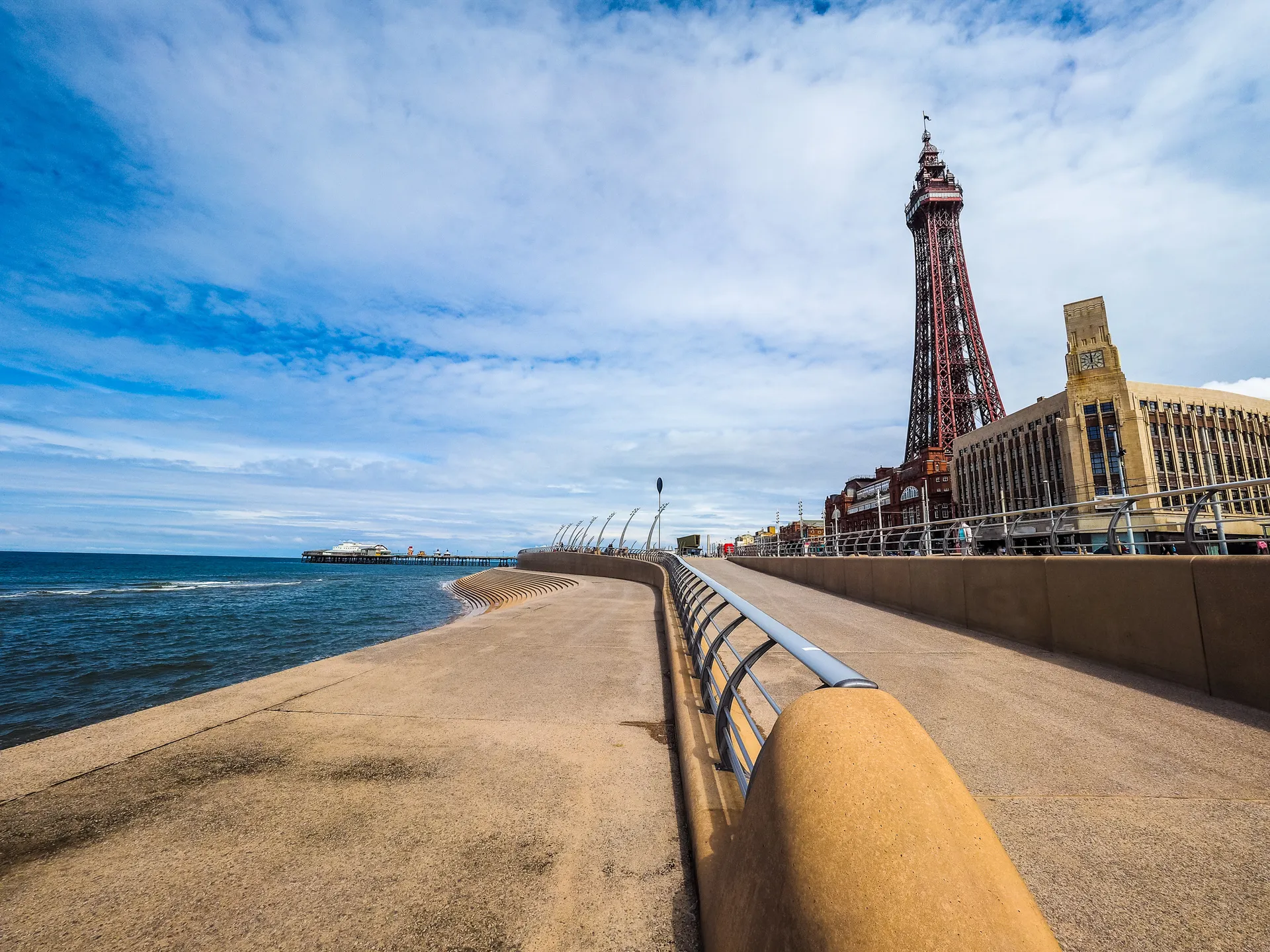 Blackpool Tower and promenade on a sunny day, coastal view highlighting SEO agency Lancashire services.